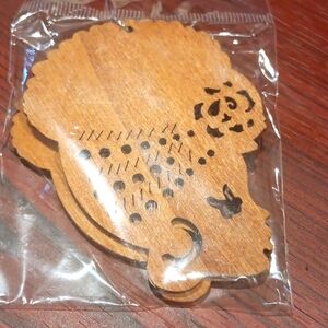 African Sista Natural Afro  Hair Turban Headwrap Wooden Dangle Earrings